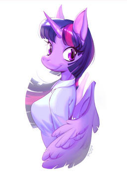 anthro clothing collared_shirt dress_shirt feathers female horn looking_at_viewer shirt simple_background smile solo topwear wings gobithedog friendship_is_magic hasbro my_little_pony mythology twilight_sparkle_(mlp) equid equine mammal mythological_creature mythological_equine winged_unicorn hi_res