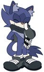 anthro black_clothing black_footwear clothing footwear fur gloves hand_behind_back handwear inner_ear_fluff male mittens one_eye_closed purple_body purple_fur scarf shoes simple_background smile solo tail tuft white_background aer0zimth idw_publishing sega sonic_the_hedgehog_(comics) sonic_the_hedgehog_(idw) sonic_the_hedgehog_(series) duo_the_cat mimic_the_octopus felid feline leopardus mammal ocelot 2024 hi_res