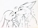 anthro bodily_fluids clothing duo eyes_closed female fur male necktie shirt simple_background sweat sweatdrop text topwear white_background dogear218 disney zootopia judy_hopps nick_wilde canid canine fox lagomorph leporid mammal rabbit red_fox true_fox 4:3 hi_res japanese_text monochrome