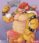 absurd_res adversarial_noise after_orgasm anthro armwear bagu balls biceps bodily_fluids bowser bracelet clothing collar condom cum dialogue filled_condom genital_fluids genitals hand_on_hip hi_res horn humanoid_genitalia humanoid_penis jewelry koopa looking_at_viewer male mario_bros muscular muscular_male nintendo nude pecs penis reptile scalie sexual_barrier_device shell solo spiked_bracelet spiked_collar spikes standing text url