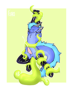 anal anal_penetration anthro big_tail blue_body blue_fur blue_hair bodily_fluids clothing cum cumshot dripping ejaculation eyes_closed fluffy fur fuzzy genital_fluids genitals glistening glistening_clothing gloves hair hands-free handwear horn huge_tail latex latex_clothing latex_gloves latex_handwear latex_legwear latex_stockings legwear long_tail male mostly_nude penetration penis slime slime_drip solo stockings tail tentacle_in_ass tentacle_penetration tentacles tentacles_around_ankles tentacles_around_arms tentacles_around_body tentacles_around_legs tentacles_around_waist tentacles_around_wrists tuft kyaro mythology zertyz_(character) dragon furred_dragon furred_scalie mythological_creature mythological_scalie scalie 4:5 absurd_res hi_res