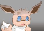 2019 ambiguous_gender brown_body brown_fur distressed eevee front_view fur generation_1_pokemon get_it_go gradient_background grey_background holding_object holding_tool holding_utensil kitchen_utensils neck_tuft nintendo open_mouth pokemon pokemon_(species) simple_background solo tools tuft