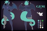 abstract_background anthro areola bat_wings belt blue_body blue_wings breasts color_swatch cutie_mark ear_tuft eyelashes female front_view genitals green_eyes green_hair green_tail hair horn lifting_hair long_tail membrane_(anatomy) membranous_wings name_drop nipples nude plump_labia prosthetic prosthetic_leg prosthetic_limb pupils purple_areola purple_nipples purple_pussy pussy rear_view slit_pupils solo tail tools tuft wings wrench sadflowerhappy hasbro my_little_pony fan_character gem_(ballad) avian bat_pony bird columbid dove equid mammal absurd_res hi_res model_sheet