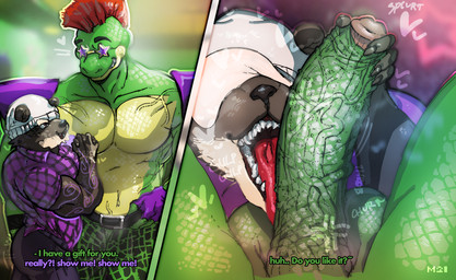 1980s_theme anthro backstage beanie belt big_penis bodily_fluids body_worship bottomwear brown_body bulge butt butt_grab churning_balls claws clothed clothing condom deep_throat depth_of_field detailed_background dialogue dominant duo filled_condom fingerless_gloves gagging genital_fluids genital_focus genital_worship genitals glans gloves green_body green_penis green_scales hair hand_on_belt hand_on_butt hand_on_penis handwear hat headgear headwear heart_symbol long_penis male male/male mohawk musclegut muscular muscular_male onomatopoeia open_mouth oral oral_penetration pants partially_clothed penetration penile penis penis_focus penis_worship pink_glans red_hair rockstar round_ears scales sexual_barrier_device sharp_teeth shirt sound_effects star_sunglasses swirls teeth text throbbing throbbing_penis tongue topwear vein veiny_muscles veiny_penis wide_hips wiggle muranoshisoka five_nights_at_freddy's five_nights_at_freddy's:_security_breach scottgames steel_wool_studios gurvan_greitwine montgomery_gator alligator alligatorid bear brown_bear crocodilian humanoid mammal reptile scalie ursine absurd_res hi_res