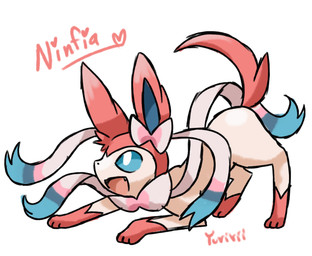 ambiguous_feral ambiguous_gender ass_up blue_sclera cute_fangs digitigrade fangs feral fur long_ears pink_body pink_fur quadruped ribbons_(anatomy) side_view simple_background solo standing tail teeth text white_background yurikinns nintendo pokemon eeveelution generation_6_pokemon pokemon_(species) sylveon 2013 absurd_res digital_media_(artwork) hi_res signature species_name