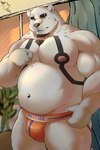 anthro belly bulge clothing detailed_background inside jockstrap kemono male moobs musclegut muscular navel nipples overweight overweight_male solo tattoo underwear white_body hfengfffff bear mammal polar_bear ursine 2024 2:3 hi_res