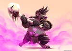 anthro belly bottomwear clothing humanoid_hands loincloth male navel overweight overweight_male pink_nose solo weapon thebeardlyben breeze_in_the_clouds sodo_(breeze_in_the_clouds) hyena mammal 2022