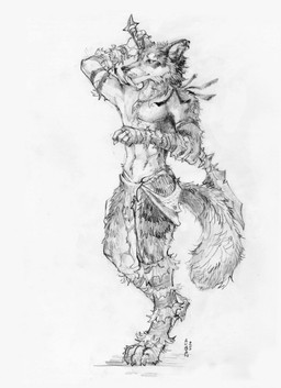 anthro arm_wraps black_nose fluffy fluffy_tail fur holding_object holding_weapon male mouth_closed simple_background solo standing tail weapon wraps akatan_art canid canine canis mammal wolf 2025 dated hi_res monochrome signature traditional_media_(artwork)