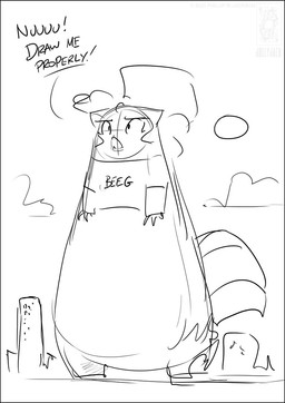 anthro big_butt building butt clothing cloud dialogue female hair open_mouth outside shirt sky skyscraper solo speech_bubble sun t-shirt text topwear conditional_dnp jollyjack chloe_sinclaire kaiju mammal mephitid skunk 2023 black_and_white english_text monochrome sketch