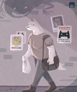 alley anthro barazoku boots bottomwear clothing footwear fur head_tuft holding_object male missing_poster muscular pants pecs plastic_bag pointy_ears shirt shoes shoulder_bag simple_eyes snout solo text topwear tuft white_body white_fur w0lfi unnamed_character canid canine ghost mammal monster spirit 5:6 digital_media_(artwork) digital_painting_(artwork) english_text hi_res painting_(artwork)