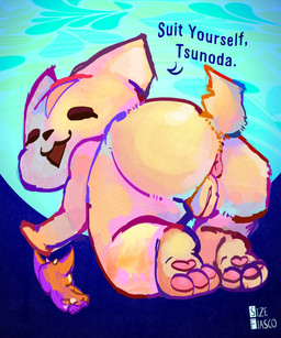 anthro butt duo extreme_size_difference feet female female/female fur genitals horn macro micro nude pawpads paws size_difference tail text sizefiasco aggretsuko sanrio fenneko tsunoda_(aggretsuko) antelope bovid canid canine deer fennec_fox fox gazelle mammal thomson's_gazelle true_antelope true_fox absurd_res digital_media_(artwork) english_text hi_res