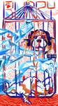 abstract_art anthro cage knife lying male male/male on_back solo cagorical shelter_(visual_novel) burry_(shelter) canid canine canis domestic_dog mammal molosser mountain_dog saint_bernard wolf absurd_res hi_res