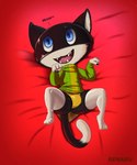 bottomwear bulge clothing cosplay legwear male presenting skirt solo thick_thighs thigh_highs underwear renabu atlus megami_tensei megami_tensei_persona persona_(series) persona_4 persona_5 sega chie_satonaka morgana_(persona) felid feline mammal 2023 hi_res