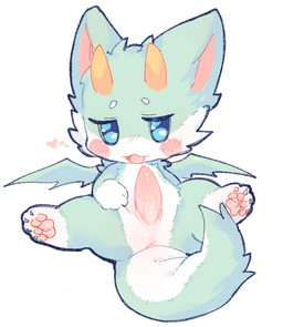 animal_genitalia animal_penis anthro anus beady_eyes belly blush blush_stickers cat_smile cheek_tuft chibi claws dragon_wings facial_tuft feet feral fur genital_slit genitals green_body green_fur half-closed_eyes heart_reaction hindpaw horn looking_at_viewer lying male multicolored_body multicolored_fur narrowed_eyes on_back open_mouth paws penis pose simple_background solid_oval_eyes solo spread_legs spread_slit spreading tail thick_tail tuft two_tone_body two_tone_fur white_background white_belly yellow_horn kirichiiii mythology dragon furred_dragon furred_scalie mythological_creature mythological_scalie scalie 2025 digital_drawing_(artwork) digital_media_(artwork) pinup shaded soft_shading
