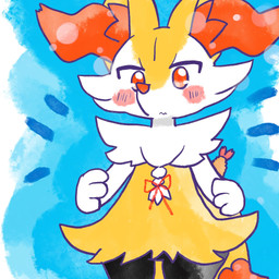 ambiguous_anthro ambiguous_gender anthro biped blush blush_stickers bow_accessory braided_fur dipstick_tail emanata food front_view markings mouth_closed object_in_tail shrimp_(food) simple_background snout solo standing tail tail_markings annyui0611 nintendo pokemon braixen canid generation_6_pokemon mammal pokemon_(species) 1:1 2024 hi_res japanese_description portrait three-quarter_portrait translated_description