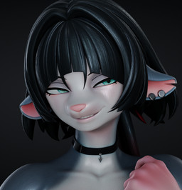 alternate_species anthro bangs black_background black_choker black_hair black_jewelry black_necklace blunt_bangs choker collarbone ear_piercing female furrification glistening glistening_body grey_body hair jewelry lips long_hair looking_aside necklace piercing pink_hands pink_lips pink_nose simple_background smile smirk solo teal_eyes geodat mayosplash_(modeler) mihoyo zenless_zone_zero jane_doe_(zenless_zone_zero) mammal murid murine rat rodent thiren 2026 3d_(artwork) bust_portrait digital_media_(artwork) icon portrait unfinished