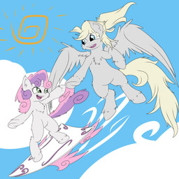blonde_hair blue_eyes cloud duo feathered_wings feathers female feral flying fuzzy green_eyes hair horn hoverboard multicolored_hair outside pink_hair sky skyscape smile sun two_tone_hair wings annonymouse friendship_is_magic harry_potter_(series) hasbro my_little_pony mythology fan_character phineas_malfoy sweetie_belle_(mlp) equid equine mammal mythological_creature mythological_equine pegasus unicorn 1:1 absurd_res crossover hi_res