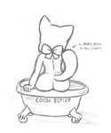 anthro bathtub bow_ribbon butt claw_foot_bathtub dialogue female rear_view solo tail text young young_female etchgerbil bittersweet_candy_bowl lucy_(bcb) felid feline mammal 5:6 black_and_white digital_drawing_(artwork) digital_media_(artwork) english_text half-length_portrait hi_res line_art monochrome portrait shaded simple_shading sketch young_(lore)