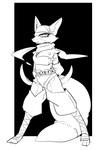 anthro clothed clothing dual_wielding female headgear holding_object holding_weapon kama_(weapon) ninja_suit scarf solo weapon yoneko1129 teenage_mutant_ninja_turtles teenage_mutant_ninja_turtles_(2012) alopex alopex_(tmnt_2012) canid canine fox mammal monochrome