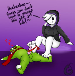 3_toes accessory balls bottomless breasts candy candy_cane clothed clothing dessert duo erection eyewear fangs feet female food foot_fetish foot_play footjob genitals ghost_sex gift glasses green_body green_skin hair holidays hoodie levitating lying male male/female nude open_mouth penile penis penis_accessory penis_bow penis_ribbon ribbons scarf sex simple_background soles teeth text toes topwear white_body white_hair white_skin godaduhslime christmas mario_bros nintendo pokemon jay_(1upgobbo) scarlet_(godaduhslime) boo_(mario) generation_2_pokemon ghost humanoid larvitar pokemon_(species) spirit 2018 digital_drawing_(artwork) digital_media_(artwork) hi_res