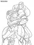 balls duo erection genitals headlock male male/male penis thechurroman digital_extremes tencent warframe atlas_(warframe) rhino_(warframe) alien humanoid tenno digital_media_(artwork) hi_res line_art monochrome