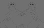 3_toes 4_fingers anthro belly belly_squish between_bellies big_belly bottomless bottomless_anthro bottomless_female breasts closed_smile clothed clothing eyebrows eyelashes fangs featureless_breasts feet female fingers fur_trim_(clothing) grey_background grey_body grey_tail group hand_on_hip hand_on_own_hip jacket larger_female looking_down_at_another machine male male/female mouth_closed non-mammal_breasts nude nude_anthro nude_female obese obese_anthro obese_female open_clothing open_jacket open_topwear overweight overweight_anthro overweight_female simple_background size_difference smaller_anthro smaller_male smile smiling_at_another squish tail teeth thick_eyebrows thick_tail thick_thighs thin_eyebrows toes topwear trio unibrow espyfur blanche_(brokenpart) sasha_(thenarrator34) un-c4u61 avian bird fish grattler marine owl robot robot_anthro 2024 digital_drawing_(artwork) digital_media_(artwork) english_description flat_colors hi_res monochrome sketch