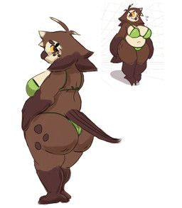 anthro big_breasts bikini blush breasts cartoon_freckles cellulite clothing eyelashes female freckled_face freckles long_eyelashes navel non-mammal_breasts non-mammal_navel overweight overweight_anthro overweight_female slightly_chubby slightly_chubby_female spots spotted_face spotted_hips swimwear thick_thighs two-piece_swimsuit wide_hips apolonoise marlene_(crumbleferret) avian bird owl hi_res
