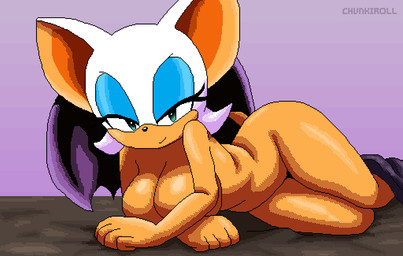 anthro big_breasts blinking breasts covering covering_breasts female looking_at_viewer lying nude shortstack solo tail thick_thighs wide_hips wings unknown_artist sega sonic_the_hedgehog_(series) rouge_the_bat bat mammal animated digital_media_(artwork) pixel_(artwork) pixel_animation