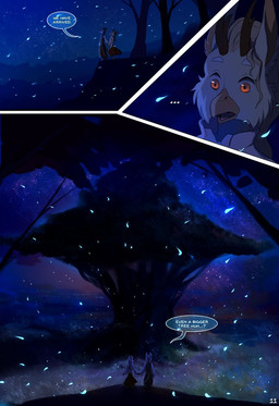 anthro beak clothed clothing dialogue duo female male night orange_eyes outside plant sky standing star starry_sky text tree skaydie petra_(rogue-numbers) avian felid feline hybrid mammal 2017 comic digital_media_(artwork) english_text hi_res source_request unavailable_at_source