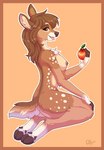 anthro apple areola arm_tuft black_hooves border breasts brown_areola brown_body brown_border brown_eyes brown_fur brown_hair brown_nipples butt chest_tuft cloven_hooves countershade_tail countershade_torso countershading dewclaw_hooves ear_piercing elbow_tuft eyebrows eyelashes female female_anthro fingerless_(marking) food fruit fur glistening glistening_hair hair holding_apple holding_food holding_fruit holding_object hooves inner_ear_fluff kneeling light long_hair looking_aside looking_at_viewer markings nipples nude nude_anthro nude_female open_mouth orange_border outline piercing pink_inner_ear plant simple_background sitting snout solo spots spotted_body spotted_fur tail tan_background tan_body tan_fur tan_inner_ear_fluff thick_thighs tongue tongue_out tuft white_body white_fur white_outline ketty eri_(feral.) deer mammal 2021 absurd_res cel_shading dated digital_media_(artwork) hi_res lighting shaded signature