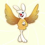 anthro blue_eyes buckteeth clothed clothing female open_mouth robe simple_background solo teeth wings wari_paucar angel_hare the_east_patch angel_gabby angel hare lagomorph leporid mammal 1:1 hi_res