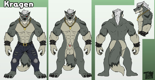 abs anthro back_muscles balls barefoot beard belt belt_buckle biceps big_muscles black_belt black_wristband blue_bottomwear blue_clothing blue_jeans blue_pants bottomwear bracelet buckle butt claws clothed clothing denim denim_bottomwear denim_clothing ear_piercing ear_ring eyebrow_scar eyebrows facial_hair facial_scar fangs fangs_bared feet fierce fierce_expression fluffy fluffy_tail fur genitals gold_(metal) gold_ear_piercing gold_ear_ring gold_jewelry gold_necklace grey_body grey_fur grey_knee_pads intimidation jeans jewelry knee_pads male mane manly menancing muscular muscular_anthro muscular_male necklace nude nude_anthro nude_male pants pecs penis piercing rear_view red_eyes ring_piercing scar side_view sideburns solo spiked_belt spiked_bracelet spikes standing tail teeth thick_arms topless topless_anthro topless_male torn_bottomwear torn_clothing torn_jeans torn_pants tough_guy white_body white_eyebrows white_fur white_mane wristband juniorjosi blizzard_entertainment warcraft kragen_(juniorjosi) canid canine canis mammal werecanid werecreature wolf worgen absurd_res hi_res model_sheet