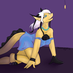 all_fours clothing dress female hair hypnosis jewelry mind_control necklace nipple_outline nipples solo tail white_hair dreamingwyld mythology dragon mythological_creature mythological_scalie scalie 1:1 2012 source_request