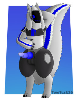 animal_genitalia animal_penis anthro balls big_tail blush canine_genitalia canine_penis claws fluffy genitals machine male markings paws penis solo standing tail twotusk protogen hi_res
