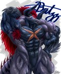 abs animal_genitalia anthro armpit_hair biceps black_body black_skin body_hair genital_slit genitals hair horn hyper_armpit_hair male muscular muscular_male nude obliques pecs quads red_eyes red_hair serratus solo tail triceps vein noirdump bushiroad future_card_buddyfight mythology demon_lord_dragon_batzz dragon mythological_creature mythological_scalie scalie hi_res