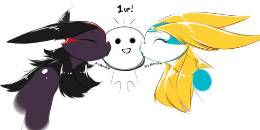 anthro black_eyebrows black_hair blonde_hair duo eyebrows eyes_closed female hair horn kissing_cheek male male/female markings purple_body side_view smile smooch_(sound_effect) white_body averyshadydolphin mythology aijou yaojou dragon human jou mammal mythological_creature mythological_scalie scalie 2016 digital_drawing_(artwork) digital_media_(artwork) unavailable_at_source
