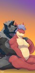 anthro belly blue_hair duo eyes_closed fur hair love love_handles male male/male nude overweight overweight_male romantic romantic_couple simple_background slightly_chubby slightly_chubby_male smile padzyan mythology fraenky_wolf surokoida canid canine canis dragon mammal mythological_creature mythological_scalie scalie wolf absurd_res hi_res