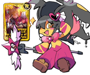 accessory black_hair blush blush_lines blush_stickers bodily_fluids bow_ribbon brown_clothing brown_footwear brown_shoes clothing cosplay crossover_cosplay drooling fangs female footwear gesture hair hair_accessory hair_mouth hairpin hand_gesture heart_pin heart_symbol leaning leaning_forward magic_wand mawilite mega_stone multicolored_body open_mouth open_smile pink_body pink_bow pupils saliva shoes simple_background smile smiling_at_viewer solo sparkles teeth tongue tongue_out twintails_(hairstyle) unusual_hair unusual_pupils v_sign white_background wings yellow_body yellow_eyes melfunnysmell limbus_company lobotomy_corporation nintendo pokemon project_moon don_quixote_(limbus_company) generation_6_pokemon humanoid mega_evolution mega_mawile pokemon_(species) 2026 crossover hi_res reference_image