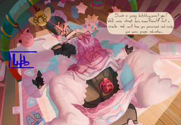 ageplay alternative_fashion arm_warmers armwear bonnet bow_ribbon chastity_cage chastity_device clean_diaper clothed clothing collar crossdressing diaper diaper_change disembodied_hand dress femboy feminization footwear frilly frilly_clothing gag ghost_hand headgear headwear infantilism j-fashion legwear lolita_(fashion) lying male on_back open_diaper pacifier pacifier_gag roleplay socks solo spread_legs spreading sweet_lolita text thigh_highs thigh_socks wing_sleeves wob mythology nintendo pokemon dragon generation_5_pokemon legendary_pokemon mythological_creature mythological_scalie pokemon_(species) scalie zekrom english_text hi_res