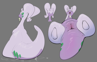 anus big_tail bodily_fluids feet female feral genitals grey_background humanoid_genitalia humanoid_vulva long_tail looking_at_viewer looking_back non-mammal_vulva nude open_mouth plump_labia purple_body purple_skin purple_tail purple_vulva simple_background sitting solo tail thick_tail vulva fizzpop nintendo pokemon generation_6_pokemon goo_creature goodra pokemon_(species) 2026 hi_res multiple_images