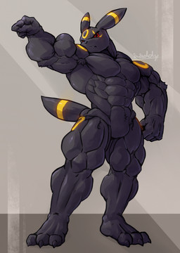 abs anthro anthrofied armpit_hair barazoku biceps big_muscles black_body body_hair glowing glowing_markings huge_muscles looking_at_viewer male markings muscular muscular_anthro muscular_male nude obliques pecs quads red_eyes solo tail thick_thighs v-cut waddledox nintendo pokemon eeveelution generation_2_pokemon pokemon_(species) umbreon hi_res