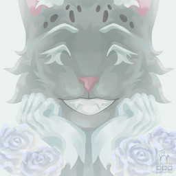anthro cassiopeia_(cassiopeia) cheek_tuft eyelashes facial_tuft female flower fur grey_body grey_fur grey_spots head_markings inner_ear_fluff markings multicolored_body multicolored_fur plant rose_(flower) simple_background smile smiling_at_viewer solo spots tuft two_tone_body two_tone_fur white_background white_body white_eyelashes white_fur white_markings ocelotka felid feline mammal digital_media_(artwork) portrait