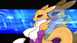 abstract_background arm_warmers armwear black_sclera blowup_background blue_background blue_eyes blush breasts clothing female fur neck_tuft orange_body orange_fur simple_background solo tail tuft yellow_body yellow_fur badassbaal bandai_namco digimon canid digimon_(species) mammal renamon 16:9 2023 2d_animation 4k absurd_res animated digital_media_(artwork) hi_res high_framerate huge_filesize loop motion_tweening no_sound short_playtime spine_(artwork) wallpaper webm widescreen