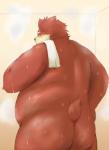 anthro bathing big_butt blush butt fur male nude overweight overweight_anthro overweight_male rear_view simple_background solo towel ibuki_haruno bear mammal digital_media_(artwork) hi_res