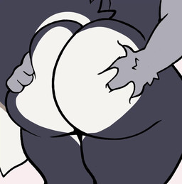 4_fingers ambiguous_gender anthro big_butt butt butt_grab dipstick_tail duo fingers fur grey_body grey_fur hand_on_butt huge_butt markings multicolored_body multicolored_fur standing tail tail_markings tan_body tan_fur white_body white_fur gatotush marshmallow_(pamiko) domestic_cat felid feline felis mammal 2025 animated animated_gif hi_res reaction_image short_playtime