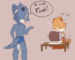 angry anthro clothed clothing duo eating male nom tail topless underwear young sharparadise mythology sharparadise_(character) canid canine dragon fox mammal mythological_creature mythological_scalie scalie absurd_res hi_res