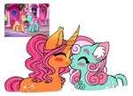 alternate_species blush chest_tuft cutie_mark duo ear_tuft eyes_closed female female/female feral fur green_body green_fur hair horn inner_ear_fluff nuzzling orange_body orange_fur pink_hair pink_tail pointy_ears ponytail prick_ears tail tuft unicorn_horn sidruni hasbro mlp_g3 my_little_pony mythology minty_(mlp_g3) sparkleworks_(mlp) earth_pony equid equine horse mammal mythological_creature mythological_equine pony unicorn