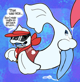 after_sex anal anus balls big_balls big_penis black_nose blue_background blue_penis blue_tongue bodily_fluids butt clothing cum cum_drip cum_in_ass cum_inside cum_on_balls cum_on_ground cum_on_perineum cum_on_tip dialogue dripping duo erection eyewear fangs feral flippers gaping gaping_anus genital_fluids genitals horn kerchief lifeguard looking_back male male/male narrowed_eyes offscreen_male one_eye_closed one_eye_half-closed open_mouth penis perineum pink_penis pull_out raised_hand raised_tail red_clothing red_kerchief red_shirt red_topwear red_visor risky_sex sex sharp_teeth shirt simple_background speech_bubble sunglasses symbol symbol_on_clothing symbol_on_shirt tail teeth text text_on_clothing text_on_shirt text_on_topwear tongue topwear uniform visor whistle_(object) whistle_around_neck white_balls white_body otterjunk game_freak nintendo pokemon dante_(honchkrow36) aquatic dewgong generation_1_pokemon mammal pinniped pokemon_(species) sea_lion 2026 absurd_res digital_drawing_(artwork) digital_media_(artwork) english_text hi_res