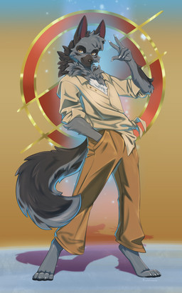 4_toes 5_fingers anthro biped bottomwear claws clothed clothed_anthro clothed_male clothing feet finger_claws fingers front_view fully_clothed fully_clothed_anthro fully_clothed_male fur grey_body grey_fur grey_hair grey_tail hair hand_in_pocket male pants pockets shirt smile solo standing tail toe_claws toes topwear yellow_eyes purplelemons canid canine mammal 2026 5:8 digital_drawing_(artwork) digital_media_(artwork) hi_res