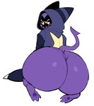 3_toes ambiguous_gender barefoot big_butt blush blush_lines bottomless butt clothed clothing empty_eyes eyebrows feet grey_clothing grey_hoodie grey_topwear hood_up hoodie huge_butt kneeling looking_at_viewer looking_back looking_back_at_viewer not_furry pawpads purple_pawpads raised_tail rear_view seiza shadow_face simple_background sitting solo spade_tail tail toes topwear white_background yellow_eyes crispyattucks mushelle_(crispyattucks) alien humanoid tailed_humanoid 2025 absurd_res clip_studio_paint_(artwork) digital_media_(artwork) hi_res female_(lore)